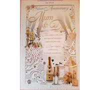 Champagne & Roses - Silver Anniversary Mum & Dad - 25th Wedding Anniversary Card