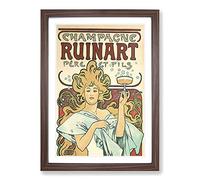 Champagne Ruinart Vol.1 by Alphonse Mucha Framed Print | A2 Walnut Framed Wall Art | Ready to Hang | Modern Nature Picture | Living Room Bedroom Lounge Office