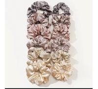 Champagne Satin Hair Scrunchies - 12 Pack Large Oversized Scrunchies for Women & Girls, Multicolour, Soft Silk Feel, Gentle on Hair, Intestine Style