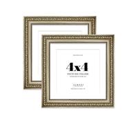 Champagne Silver Ornate Picture Frame 4x4 With 3x3 Mount for Photos - Wall & Table Display, Square, 2 Pack