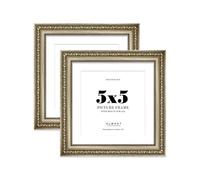 Champagne Silver Ornate Picture Frame 5x5 With 4x4 Mount for Photos - Wall & Table Display, Square, 2 Pack