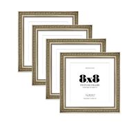 Champagne Silver Ornate Picture Frame 8x8 With 7x7 Mount for Photos - Wall & Table Display, Square, 4 Pack
