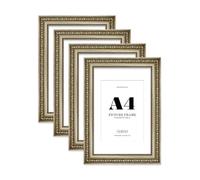 Champagne Silver Ornate Picture Frame A4 With A5 Mount for Photos - Wall & Table Display, Landscape or Portrait, 4 Pack