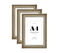 Champagne Silver Ornate Picture Frame A4 With A5 Mount for Photos - Wall & Table Display, Landscape or Portrait, 3 Pack