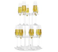 Champagne Tree - Round Acrylic 2-Tier Rack, 12 Slot Floating Cocktail Display Modern Holder Drink Station | Elegant Mimosa Bar Centerpiece for Wedding, Bar Hosting