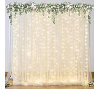 Champagne Tulle Photo Backdrop Curtain with Lights String for Parties Wedding Bridal Shower Sheer Champagne Curtain Backdrop for Birthday Baby Shower Photo Booth Photography 10ft x 8ft