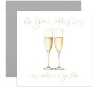 Champagne Wedding Day Card for Couple - Mr and Mrs Wedding Champagne Glass Flutes Greeting Card Design - Just Married Card for Friends and Family - Wedding Congratulations Card | Blank Inside
