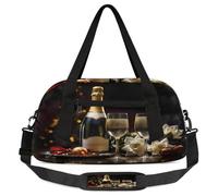 Champagne White Roses Kids Overnight Duffle Bags for Girls Boys, Wineglass Lightweight Sports Gym Bag for Kids，Small Overnight Weekender Carry on Travel Bags Dance Bag, Champagne White Roses, 18.5L x