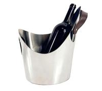 Champagne Wine Beer Cooler， Silver Stainless Ice Bucket Leather Handle Keeps Longer 2 Sizes Indoor Outdoor(28x15x31cm)