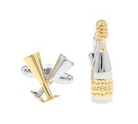 Champagne Wine Bottle and Glasses Cufflinks