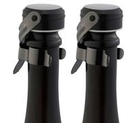 Champagne&Wine Stopper Stainless Steel with Food Grade Silicone, Leak-Proof and Bubble Retaining Saver Keeps Wine&Champagne Fresh，Suitable for All Standard Size Wine&Sparkling(2 Pack Black