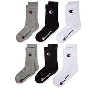 Champion Unisex-Kids and Teen's Core-Junior 6PP Crew Ankle Socks, Light Grey Melange/White/Black, 31-34 (Pack of 6)