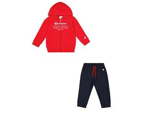 Champion Boy's Legacy Graphic Shop TD (306846) - Ultra-light Soft Compact Powerblend Fleece Hooded Suit, Vermiglione/Blu Marino (CDR/NNY),