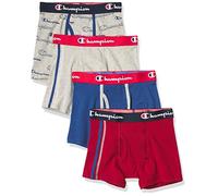 Champion Boys' Underwear, Cotton Stretch Boxer Briefs, Moisture-Wicking, Assorted 4-Pack, Grey/Red/Navy, M