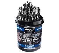 Champion Cutting Tool Brute Platinum 29 Piece 1/16-1/2" x 64ths HSS Mechanics Length Twister-XL28 Drill Bit Set-135 Degree Split Point, Water Resistant Index-MADE IN USA