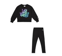 Champion Girl's Legacy Script Shop G (405043) -Ultra-Light Soft Compact Powerblend Fleece Crewneck & Leggings Suit, Black (KK001), 3-4 Years