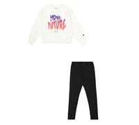 Champion Girl's Legacy Script Shop G (405043) -Ultra-Light Soft Compact Powerblend Fleece Crewneck & Leggings Suit, Pink (WW003), 3-4 Years