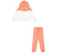 Champion Girl's Legacy Script Shop G (405046) - Ultra-light Soft Compact Powerblend Fleece Color Block Hooded tracksuit, Sorbetto alla Fragola/Marshmallow (DBR/STR),