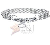 Champion-L&J Pets UK Chain Dog Collar Strong Chrome 2 & 3 Rows Slip Semi-Check Strong Half Check Dog Choker Chain Training Collar (3 Rows, 65cm (25.5in))