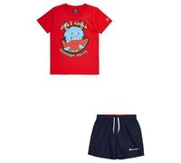 Champion Legacy Back To The Beach B-Graphic Crewneck T-Shirt & WR Shorts Complete Children and Boys, Red/Navy, 15-16 anni