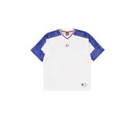 Champion Legacy Retro Sport (220329) - Shiny PolyWarpKnit Unbrushed Crewneck T-Shirt, White/Deep Blue (Wht/BAI/CRD), M Retro Sport Men's FW24, White/Deep Blue (Wht/Bai/Crd), M