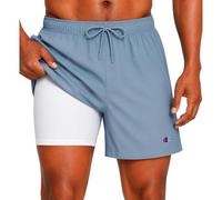 Champion Men's 5" Swim Trunks, Board Shorts with Compression Liner, Cloudy Blue/White Liner, X-Large