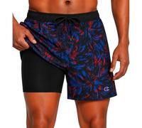 Champion Men's 5" Swim Trunks, Board Shorts with Compression Liner, Contrast Trop/Black Liner, Large