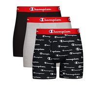 Champion Men's Boxer Briefs, Every Day Comfort Stretch Cotton Moisture-Wicking Underwear, Multi-Pack, Black/Oxford Grey Heather/Black Script Logo-3 Pack, S (Pack of 3)