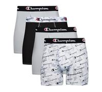 Champion Men's Boxer Briefs, Total Support Pouch Lightweight Stretch, Moisture-wicking, Black/Grey - 4 Pack, M