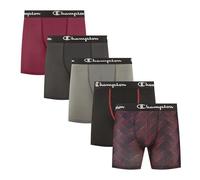 Champion mens Champion Men's 5 Pack Performance Boxer Brief, Tibetan Red, Phantom, Monument, Black, Black Print, L