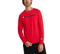Champion Men's Classic Jersey Long Sleeve Graphic T-shirt T Shirt, Scarlet/Chest Champion Script, L UK