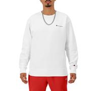 Champion Men's Crewneck, Powerblend Fleece, Hoodie Sweatshirt Logo (Reg. Or Big & Tall), White Small Script, S