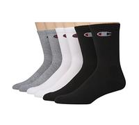 Champion Men's Double Dry Moisture Wicking Logo 6-Pack Crew Socks Casual, Grey/Black/White, Large (Pack of 6)