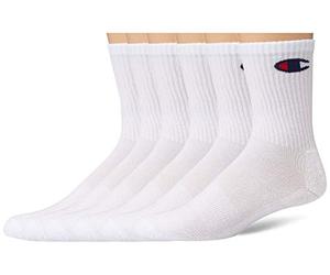 Champion Men's Double Dry Moisture Wicking Logo 6-Pack Crew Socks Casual, White, Large (Pack of 6)