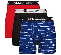 Champion Men's Boxer Briefs, Every Day Comfort Stretch Cotton Moisture-Wicking Underwear, Multi-Pack, Blue White Script Logo/Black/Red-3 Pack, L (Pack of 3)