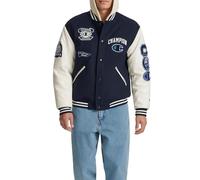 Champion Men's Letterman Varsity Bomber Jacket with Patches, Navy/White, S