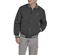 Champion Men's Logo Striped-Trim Varsity Jacket, Black Matte Filled, XL