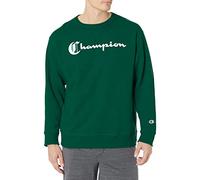 Champion Men's Powerblend Fleece Crew, Lettering Pullover Sweater, Forest Peak Green Old English Script, M