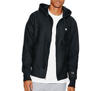 Champion Men's Reverse Weave Full-Zip Hoodie Sweatshirt, Black/Left Chest C Logo & Sleeve Patch, Medium