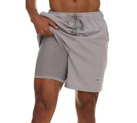 Champion Mens Swim Trunks with Compression Liner, 2 in 1 Mens Bathing Suit Shorts, 7 Inch Inseam Board Shorts for Swimming, Grey, Small