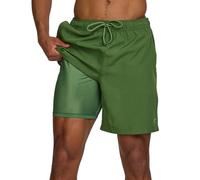 Champion Mens Swim Trunks with Compression Liner, 2 in 1 Mens Bathing Suit Shorts, 7 Inch Inseam Board Shorts for Swimming, Ryegrass Green, X-Large