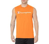Champion Men's T-Shirt, Sleeveless, Tank, Classic Muscle Tee Top (Reg. Or Big & Tall), Capri Orange Script, S