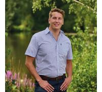 Champion Men's Tattersall Short Sleeve Check Shirt - Blue, Size 2XL