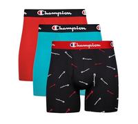 Champion Men's Underwear Boxer Briefs, Everyday Active, Lightweight Stretch, Multi-Pack, Black with Script Logo/Electric Cyan/Scarlet-3 Pack, L (Pack of 3)