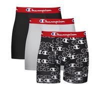 Champion Men's Underwear Boxer Briefs, Everyday Active, Lightweight Stretch, Multi-Pack, New Ebony/New Ebony with C Logo Print Silverstone-3 Pack, S (Pack of 3)