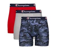 Champion Men's Underwear Boxer Briefs, Total Support Pouch, Cotton Stretch, Multi-Pack, Blue Graphic Print/Scarlet/Oxford Grey Heather-3 Pack, M (Pack of 3)