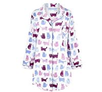 Champion Paris Womens Cat Print 100% Brushed Cotton Nightdress Blue 20-22