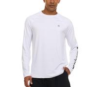 Champion Rash Guard for Men, Long Sleeve Mens Swim Shirt for Fishing Hiking UPF+ 50 SPF Sun UV Protection, Quick Dry, White, M