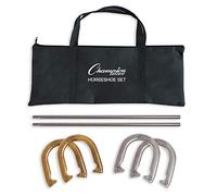 Champion Sports Classic Horseshoe Set: Traditional Outdoor Lawn Game includes Four Professional Solid Steel Horseshoes with Solid Steel Stakes & Carrying Case