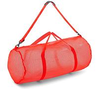 Champion Sports Mesh Duffle Bag with Zipper and Adjustable Shoulder Strap, 15” x 36”, Red - Multipurpose, Oversized Gym Bag for Equipment, Sports Gear, Laundry - Breathable Mesh Scuba and Travel Bag